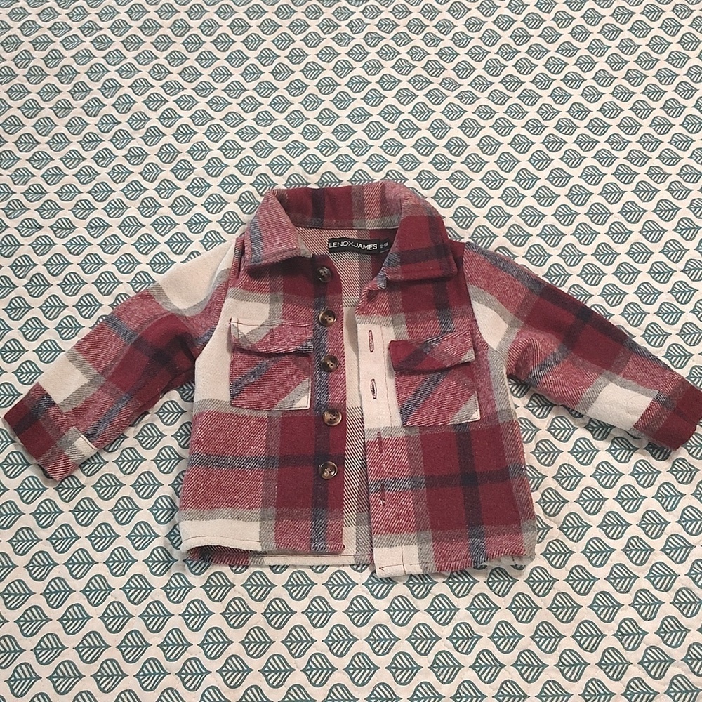 Lenox James Red Plaid Shacket 12-18 Months Button Up Collar Flannel